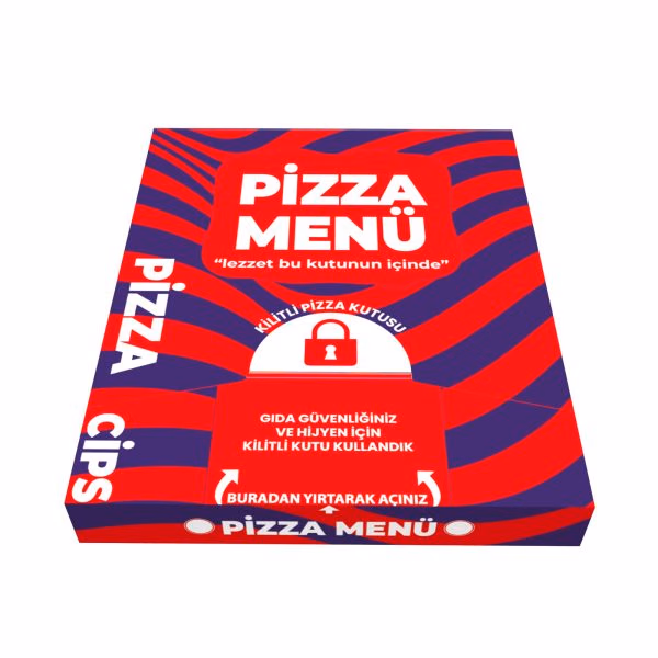 Menülü Kilitli Pizza Kutusu 100 Adet 33cm X 33cm X 4,2cm